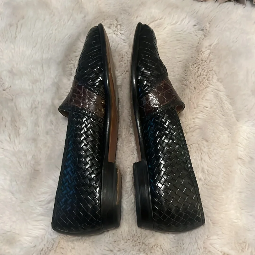 Aventura Men’s Black Brown Loafers  Embossed Woven Leather Handmade Spain Shoes